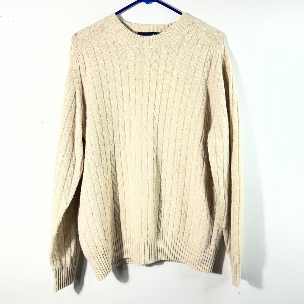 Mens Davis & Squire 2 Ply Cashmere Cable Knit Sweater Oat Beige L